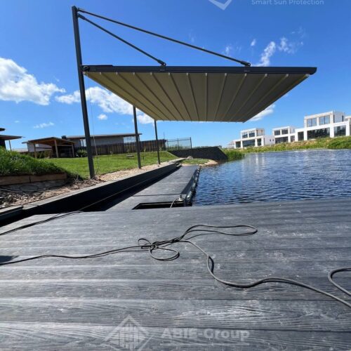 Фотографии выполненных работ компании «ABIE-GROUP» Алюминиевой перголы со сдвижным тентом. г.Конаково, Тверская область.